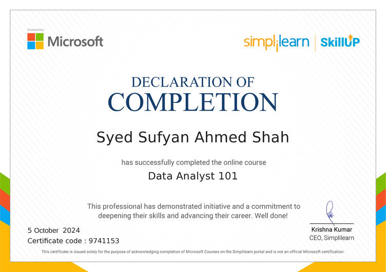 Microsoft Office Data Analyst